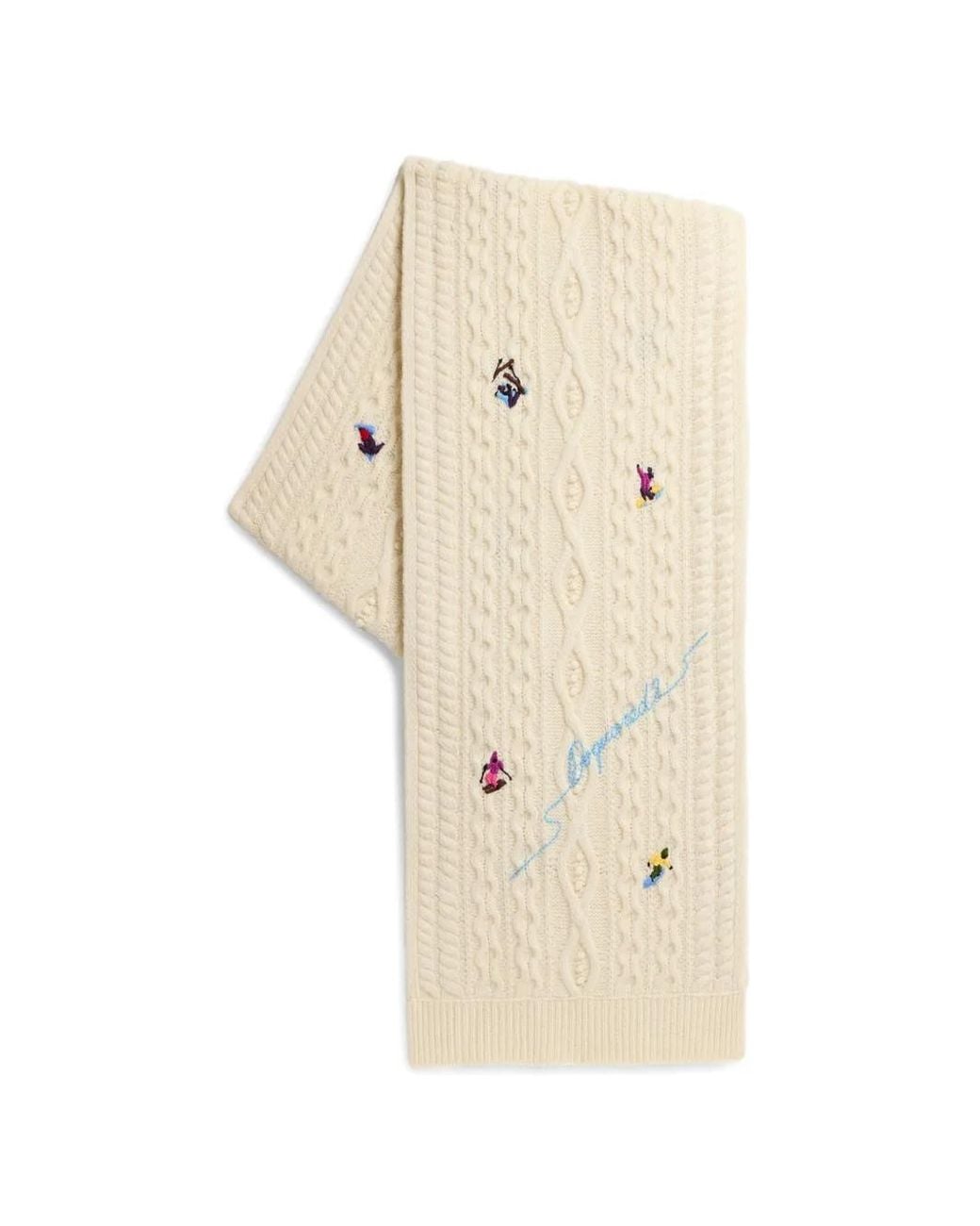 DSquared² Natural Après Ski Embroidered-Details Knit Wool Scarf for men