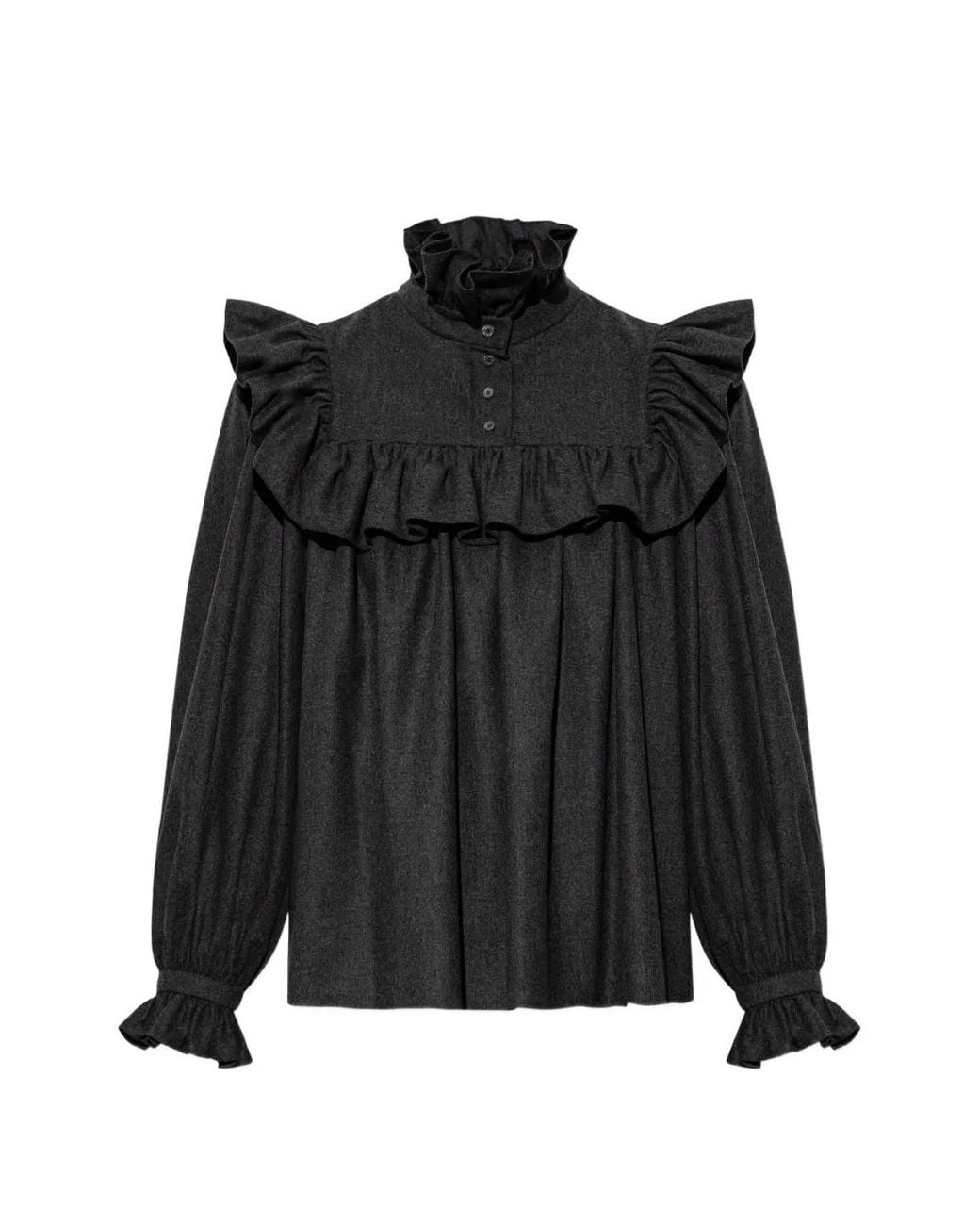 Chloé Black High-Neck Ruffled Top
