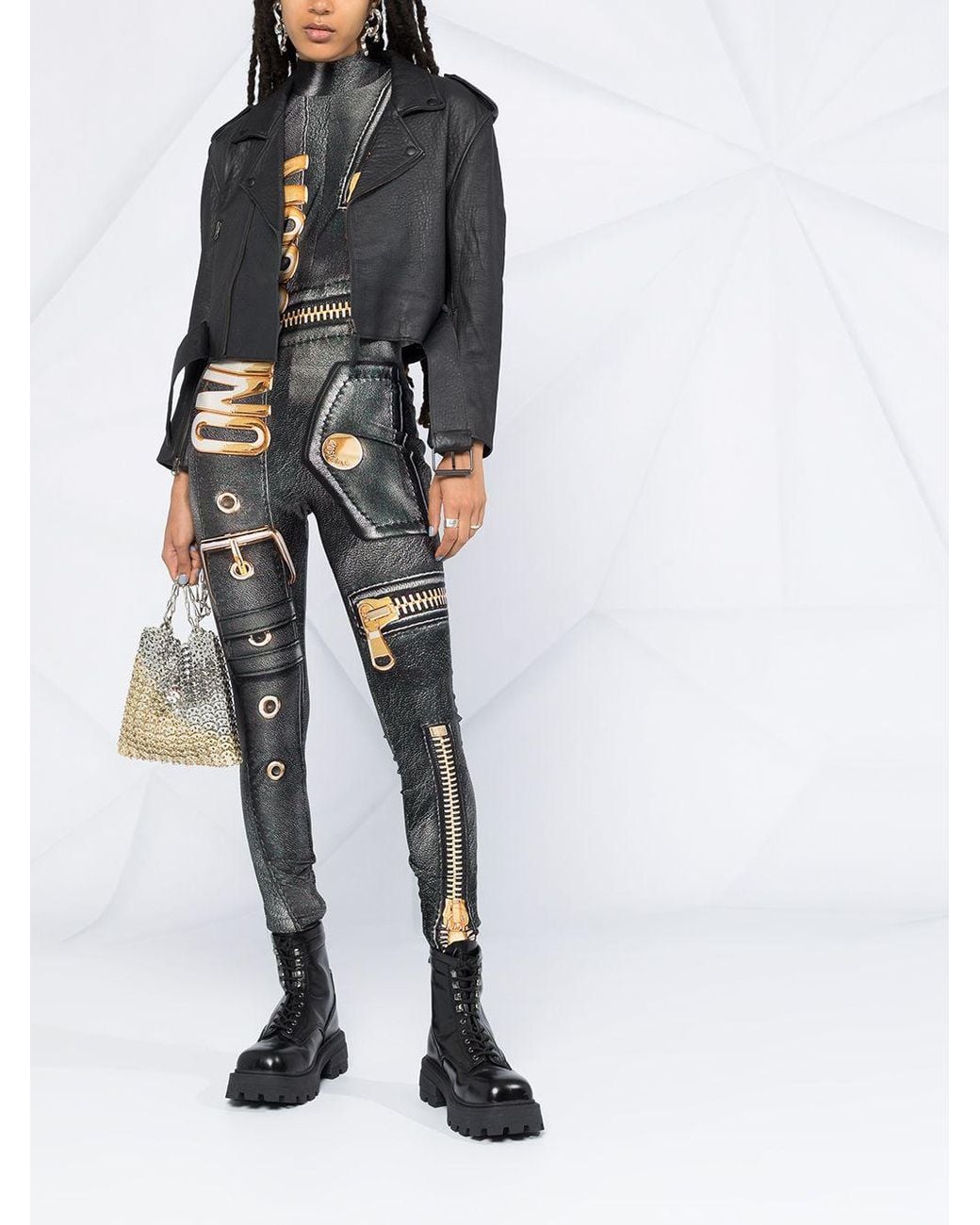 Moschino Synthetic Zip Print Jumpsuit 