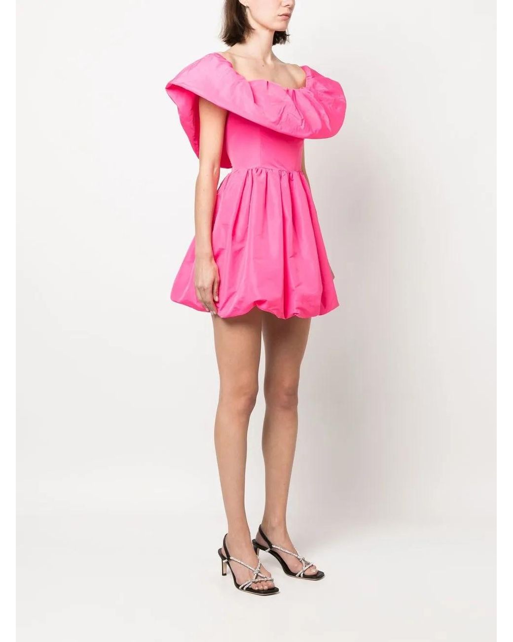 MSGM Pink Ruffled Off-Shoulder Puffball Dress