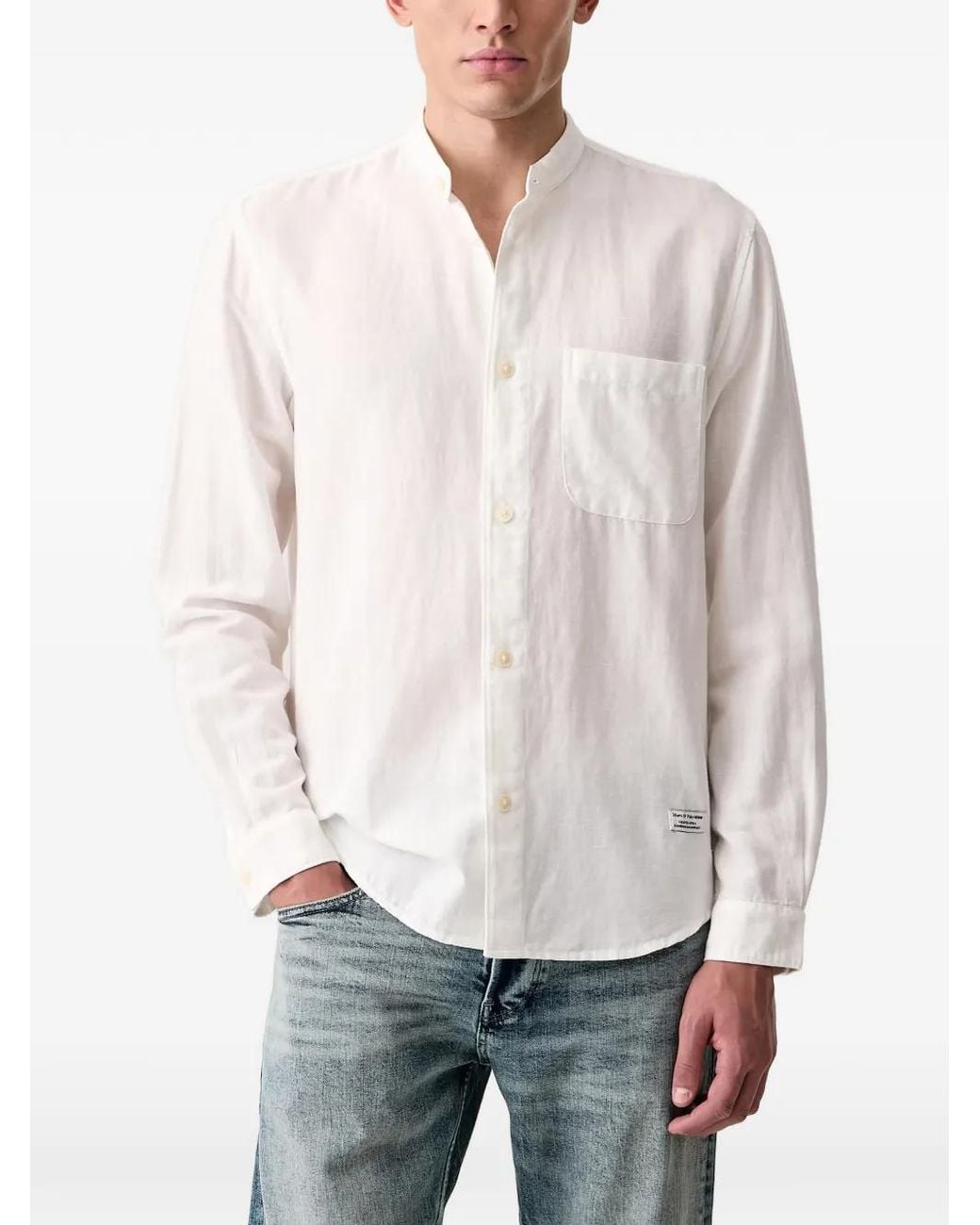 Marc O' Polo White Band-Collar Pocket-Detail Shirt for men