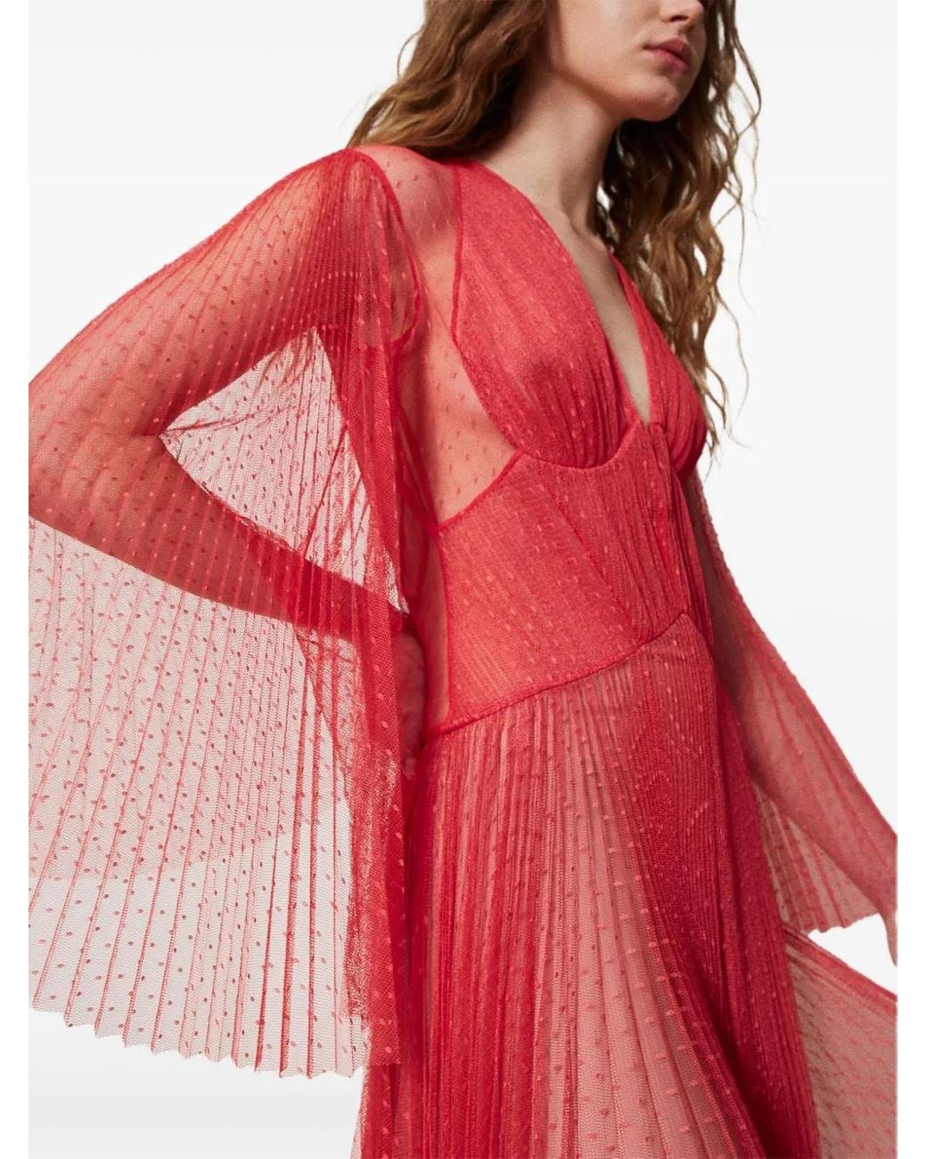 Twinset Red Pleated Tulle Dress