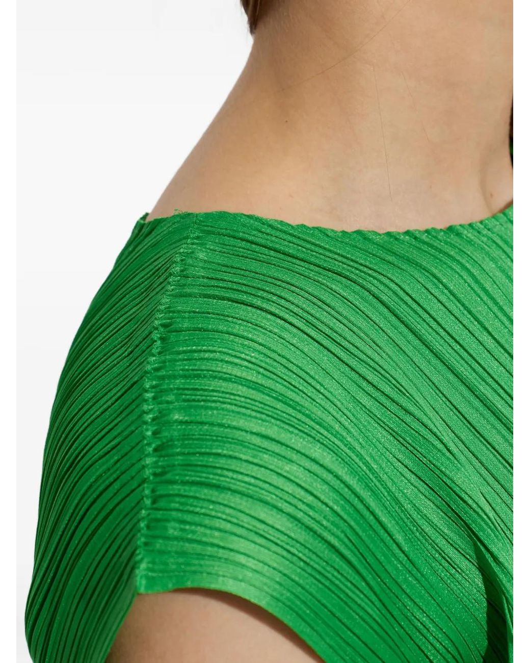 Pleats Please Issey Miyake Green Pleated Dress With Side Slits