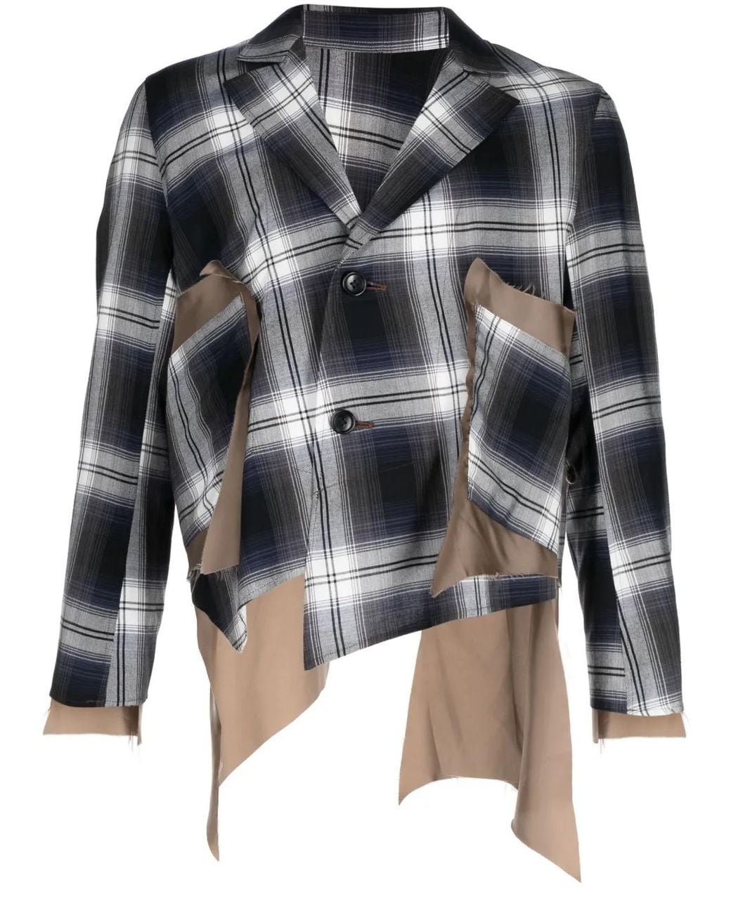 Sulvam Black Asymmetric Plaid-Check Blazer for men