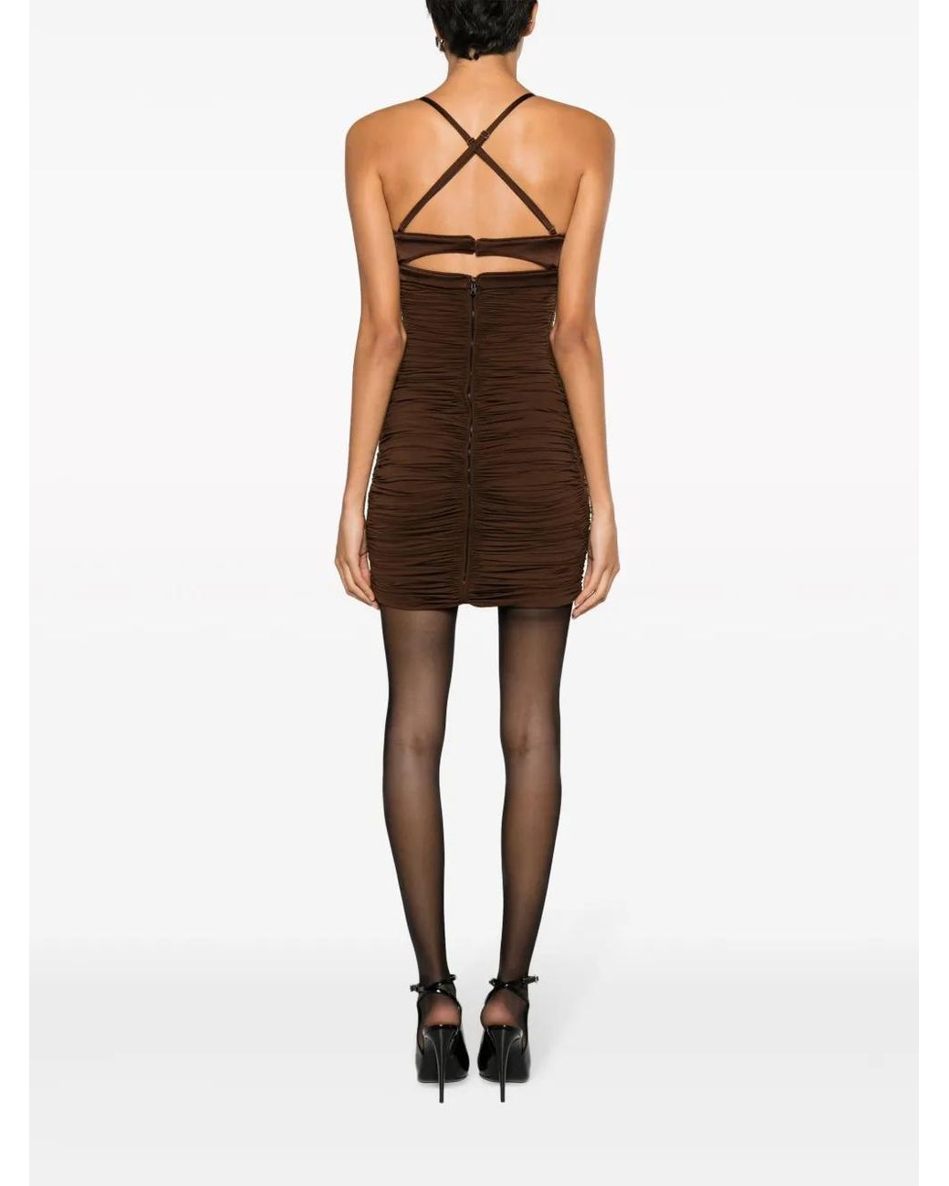 Mugler Brown Cut-Out Ruched Minidress