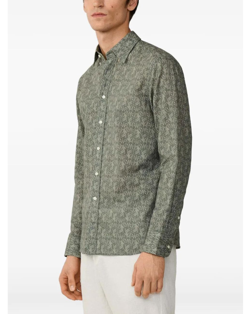 Hackett Gray Tiger-Print Kent-Collar Shirt for men