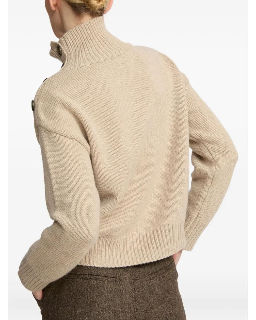Yves Salomon Natural High-Neck Buttoned Sweater