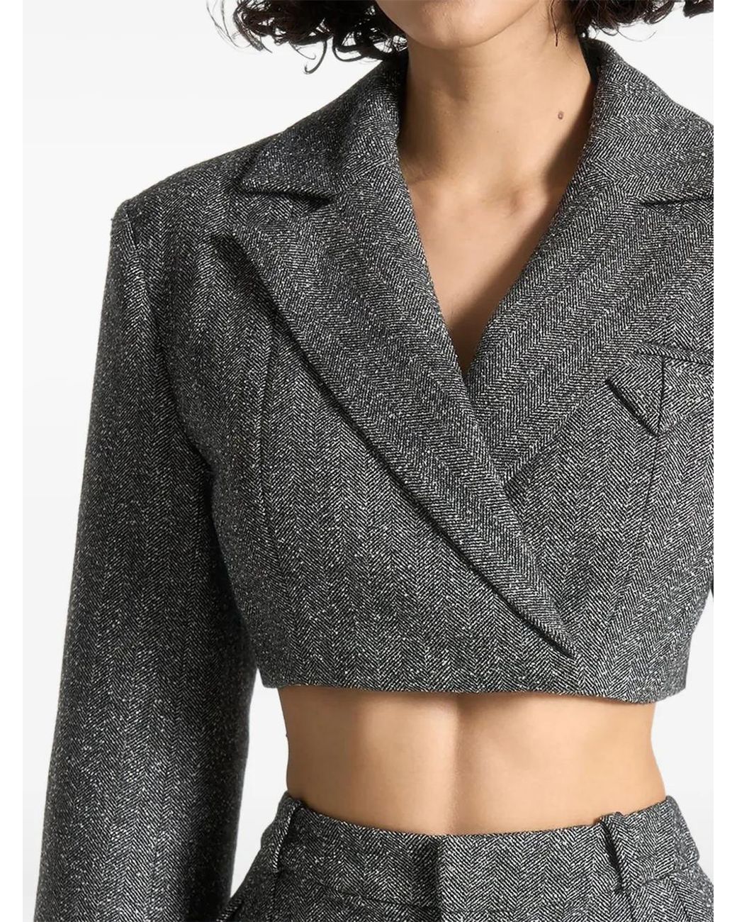 Manière De Voir Gray Wide-Shoulder Tailored Crop Blazer
