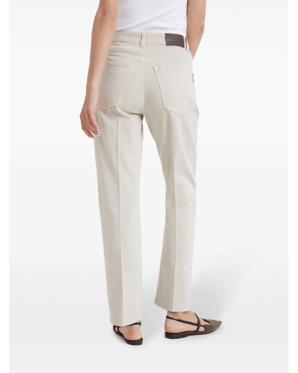 Brunello Cucinelli Natural Stretch-Cotton Kick-Flare Trousers
