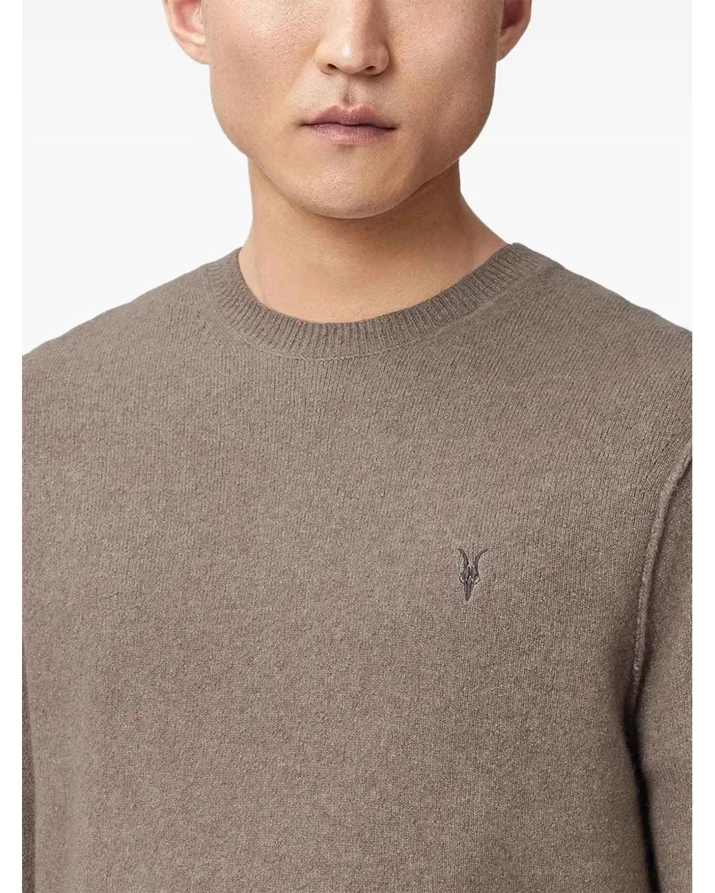 AllSaints Gray Statten Ramskull Crew Neck Jumper for men