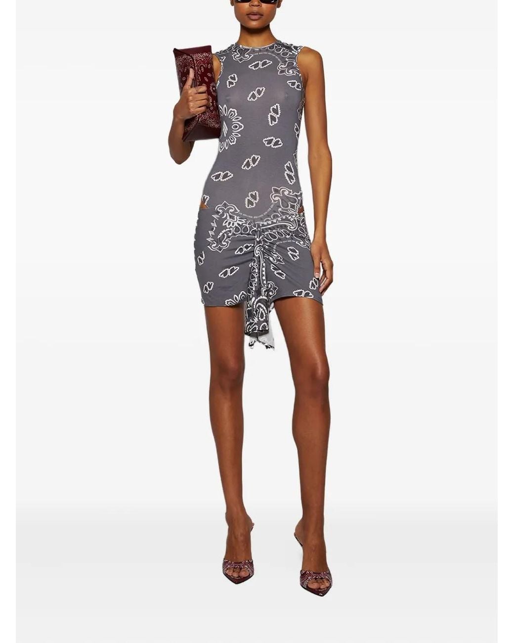 The Attico Bandana-Print Mini Dress in Gray | Lyst