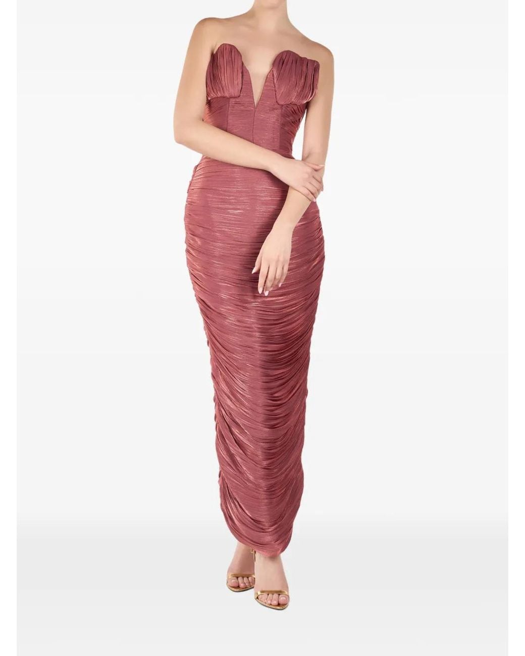 ANDREEA VENECIUC Red Rose Ruched Corset-Style Midi Dress