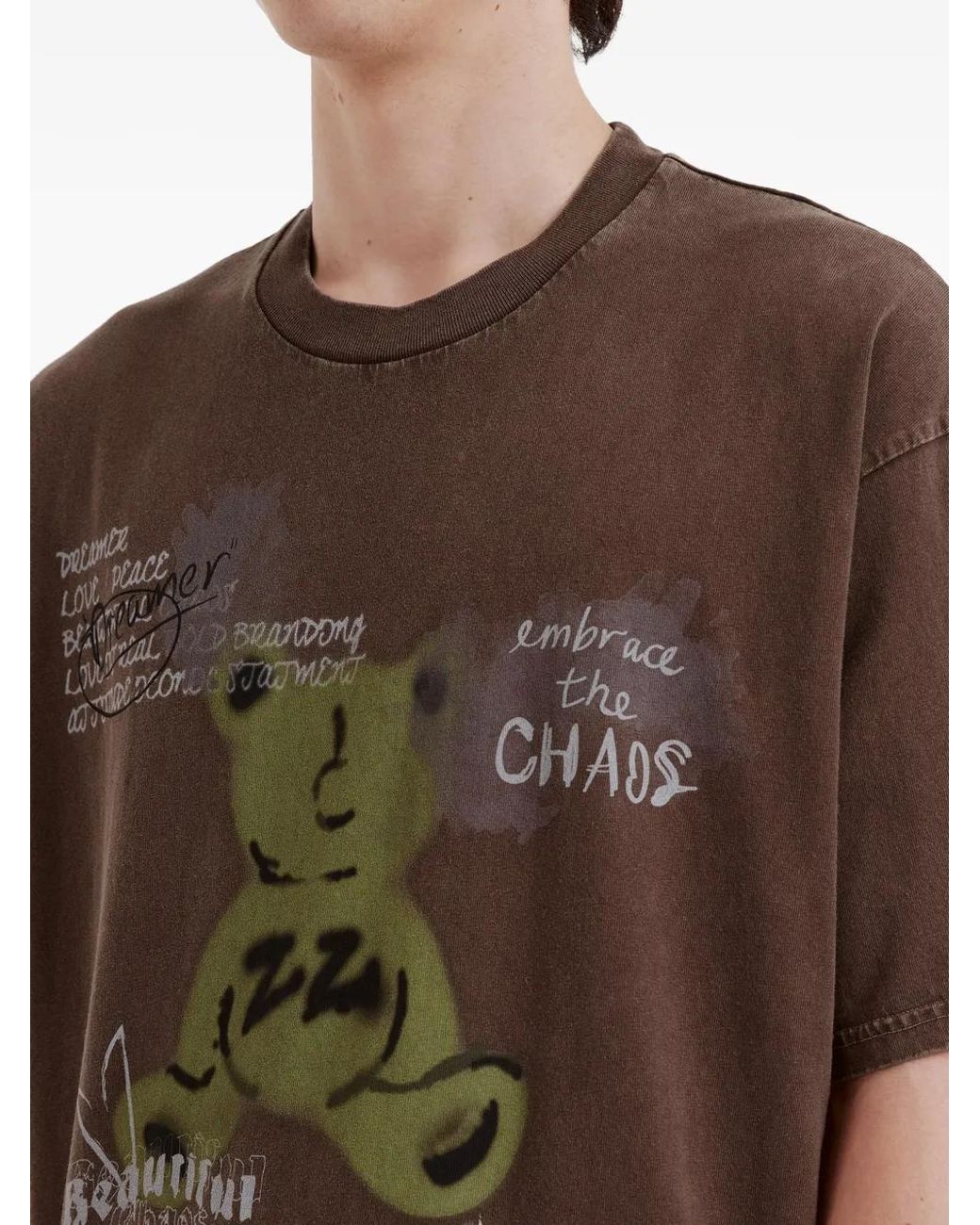 Izzue Brown Graphic-Print Cotton T-Shirt for men