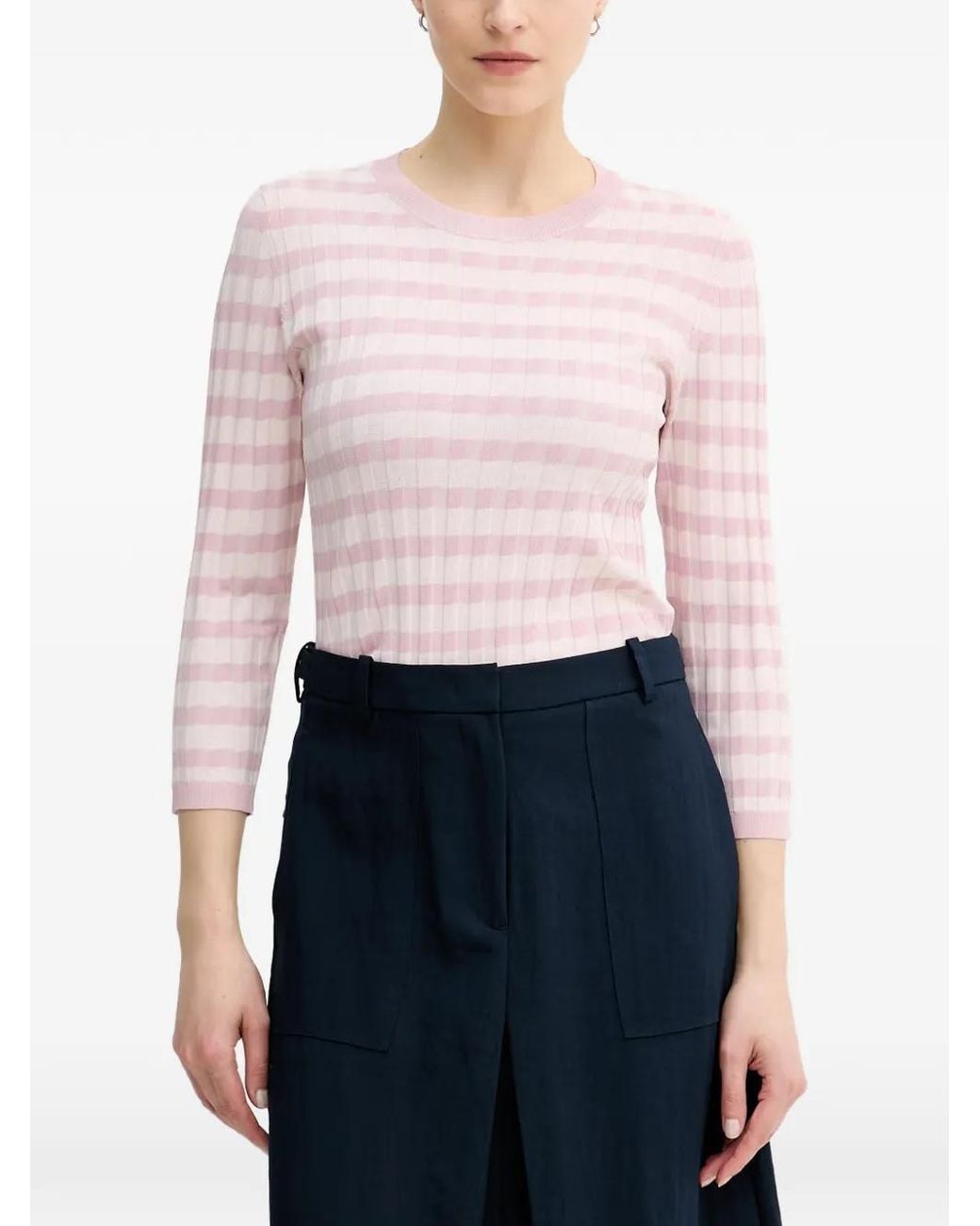 Benetton White Striped Ribbed-Knit Sweater
