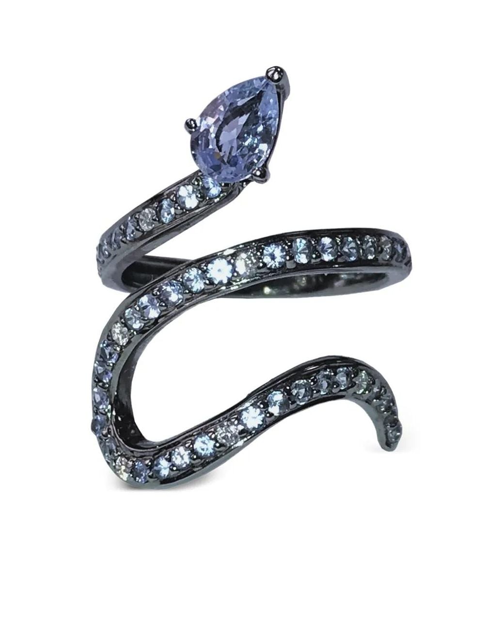 Stefere Blue 18K Snake Sapphire And Diamond Ring