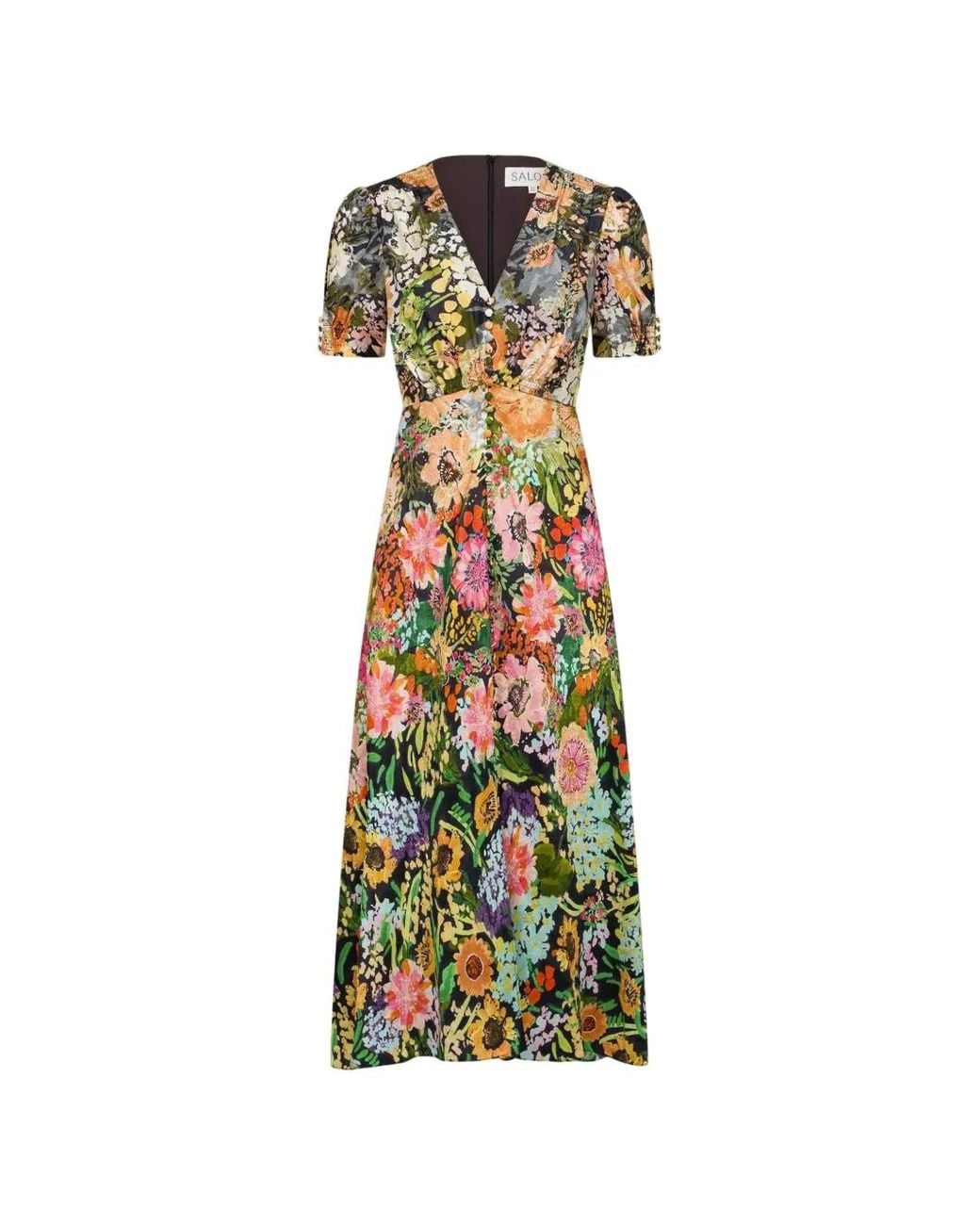 Saloni White Lea Floral-Print Maxi Dress