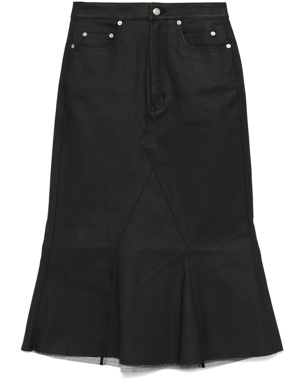 Rick Owens Black Coated Midi Skirt