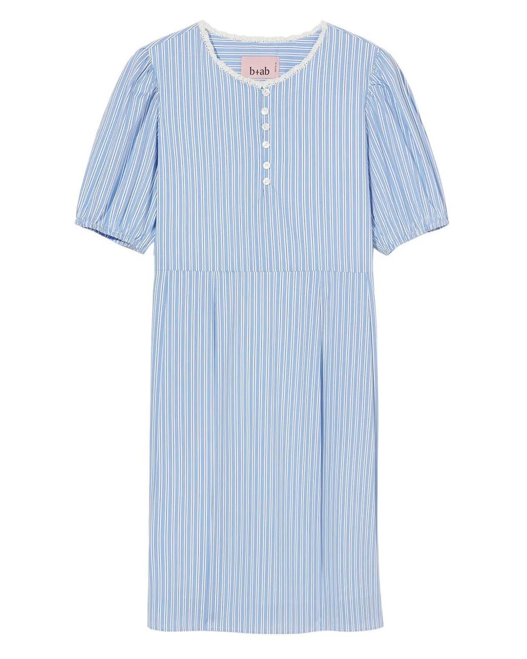 B+ AB Blue Puff-Sleeve Striped Mini Dress