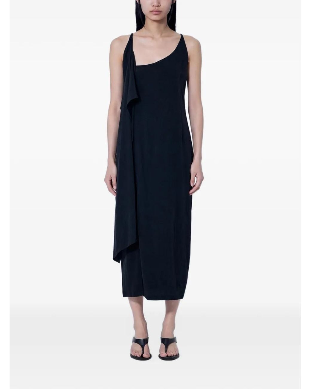 Yohji Yamamoto Blue Asymmetric Draped Maxi Dress