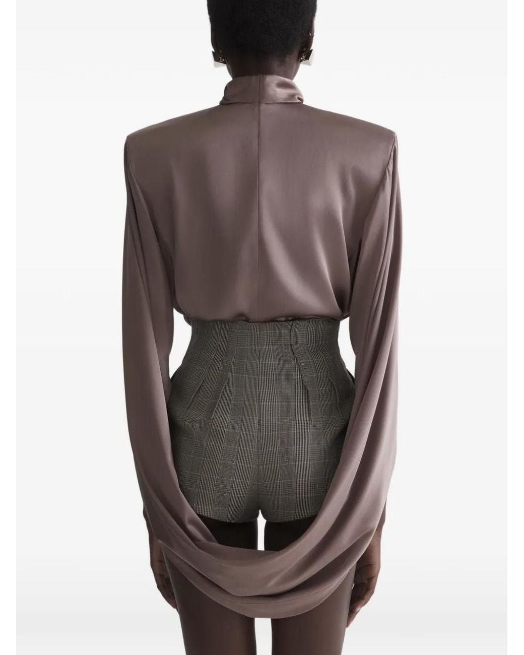 Mugler Brown Draped High Neck Top