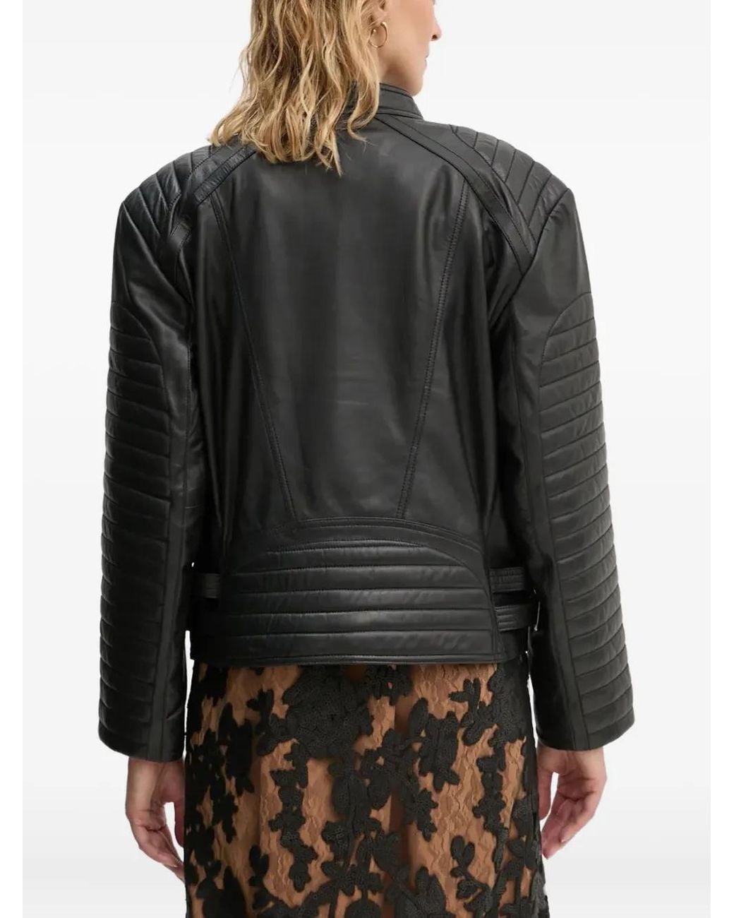 Munthe Black Quilted Panelled Leather Jacket