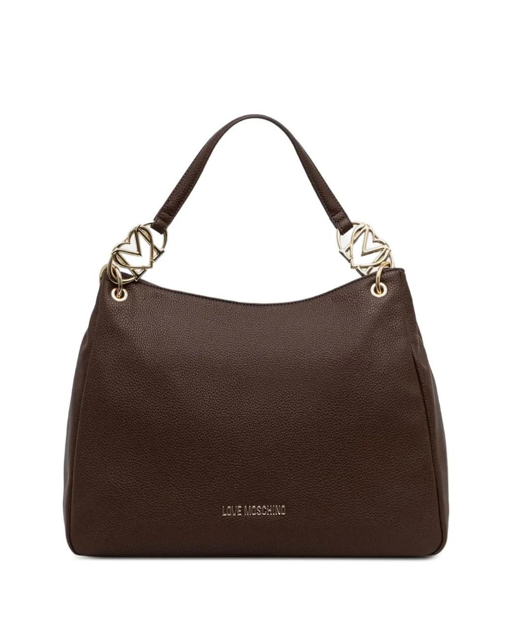Love Moschino Brown Logo-Plaque Pebbled-Texture Tote Bag