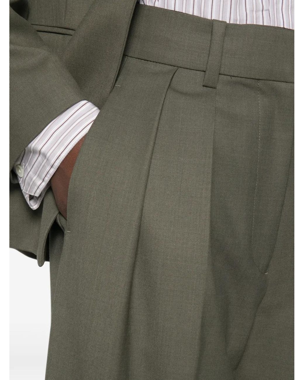 Maje Green Pleated-Waist Palazzo Pants