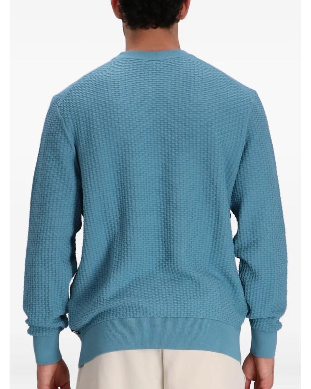 Boss Blue Cotton Crew-Neck Sweater for men