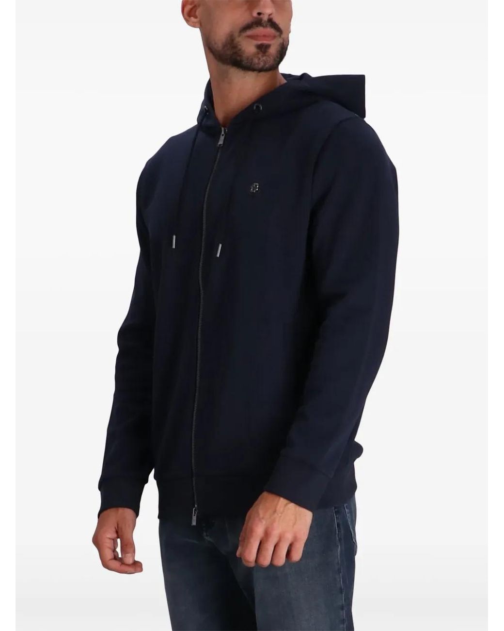Boss Blue Double B Monogram Patch Hoodie for men