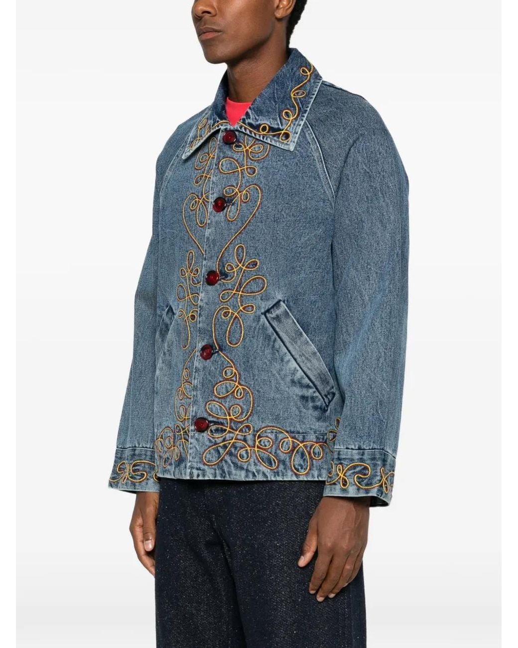Bode Blue Rawlins Embroidered Denim Jacket for men