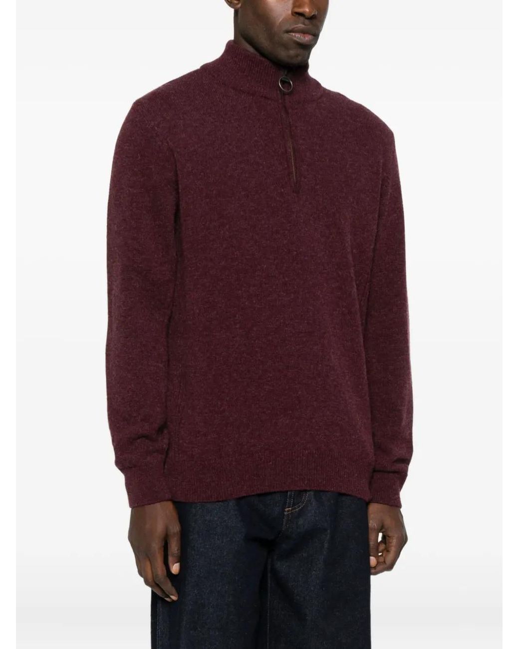 Barbour Purple High-Neck Half-Zip Sweater for men