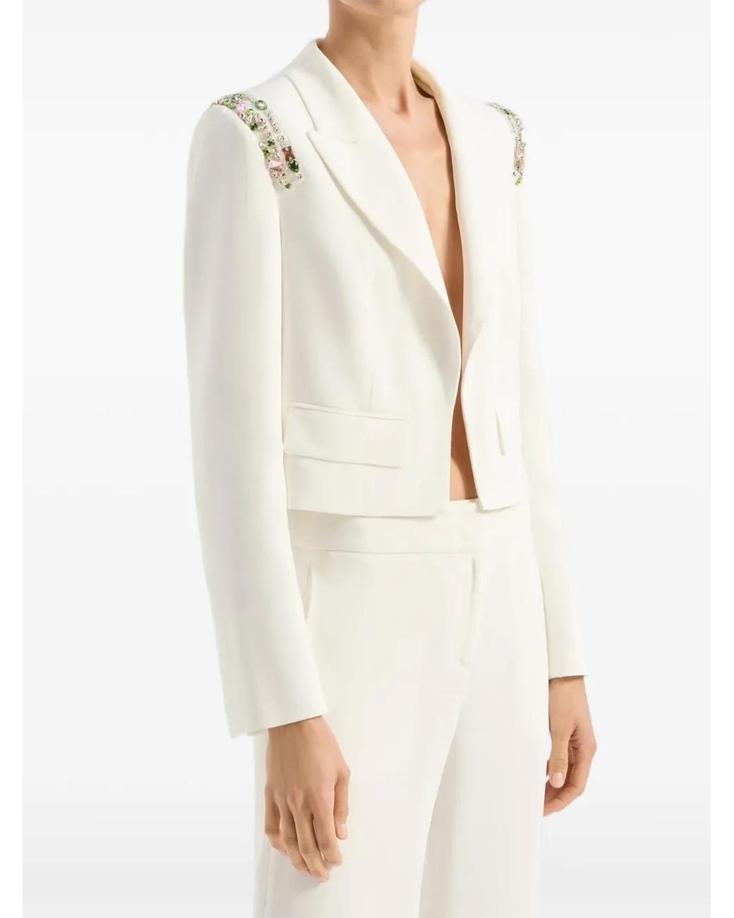 Genny White Cady Embellished Cropped Jacket