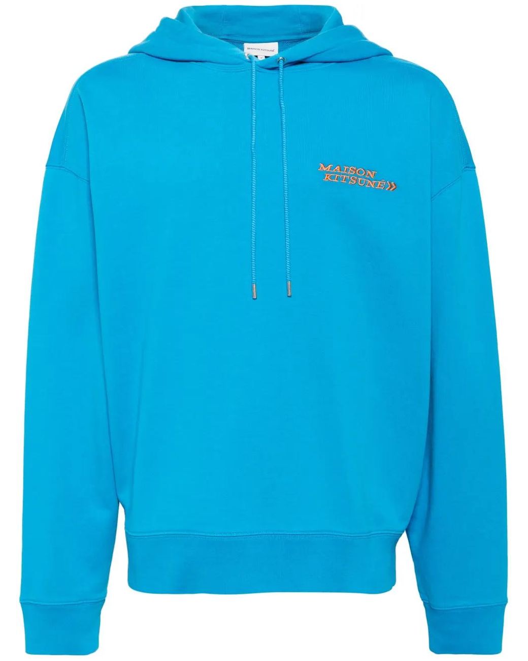 Maison Kitsuné Blue Embroidered-Logo Cotton Hoodie for men