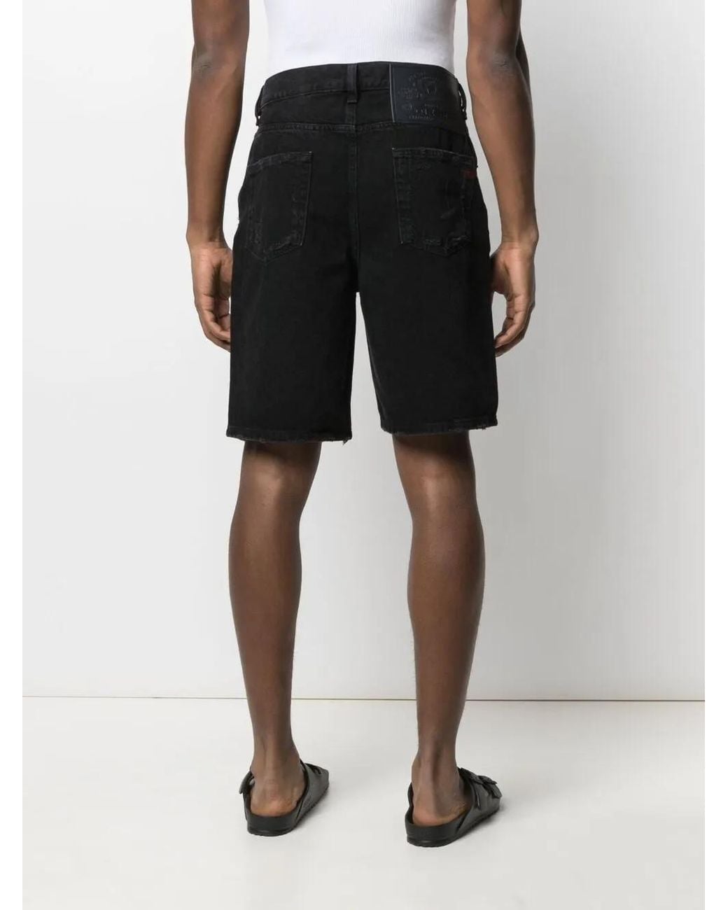 DIESEL Black Distressed Denim Shorts for men