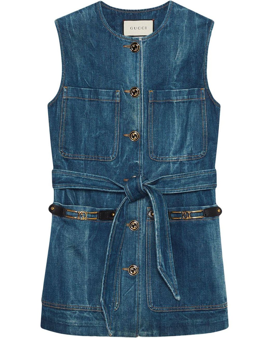 Gucci Marble Washed Denim Vest in Blue 