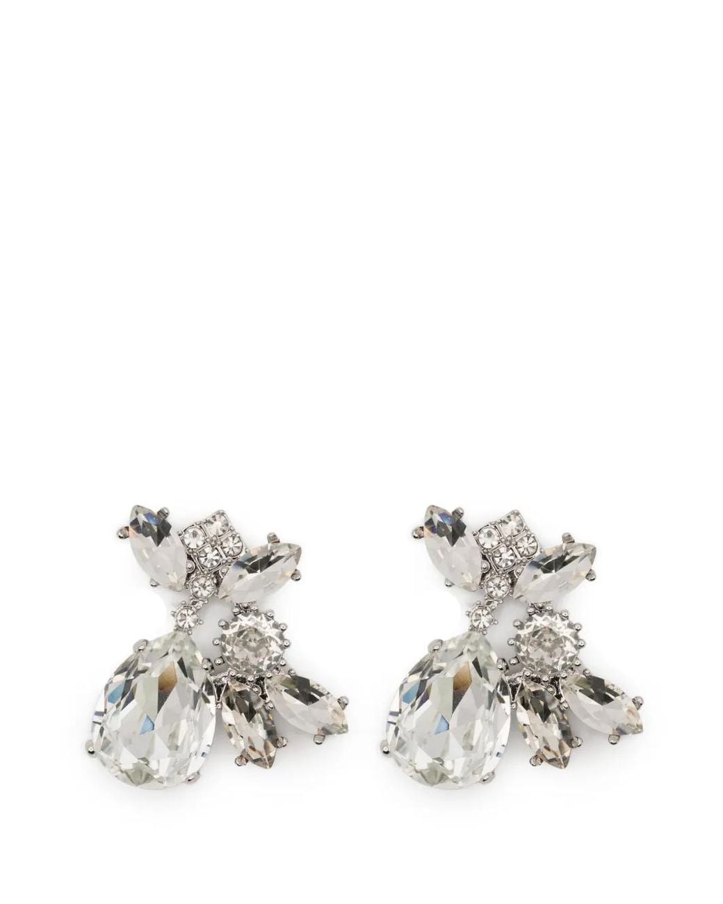 Self-Portrait White Crystal-Embellished Cluster Earrings