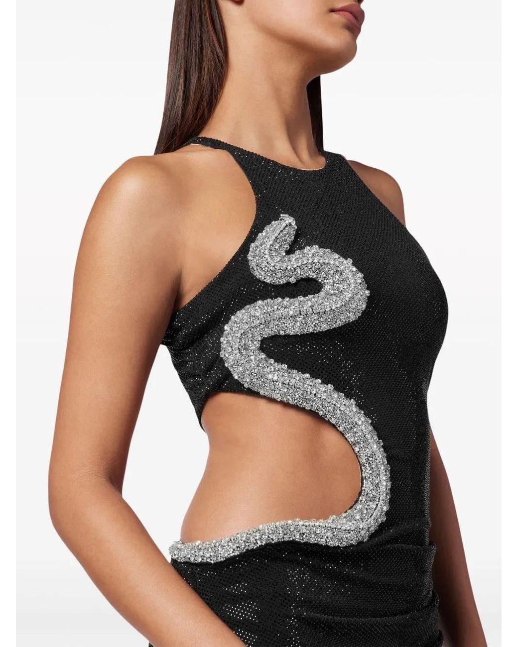 Philipp Plein Black Long Dress Crystal