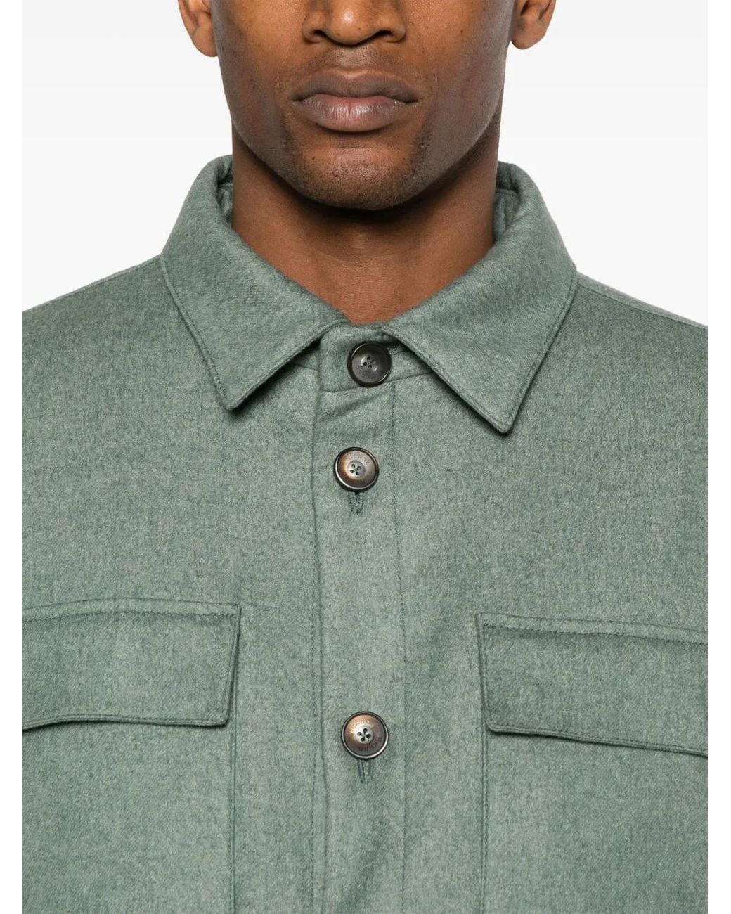 Herno Green Button-Up Brushed Shirt Jacket for men