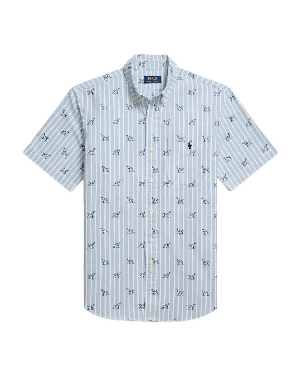 Polo Ralph Lauren Blue Dog-Print Striped Shirt for men