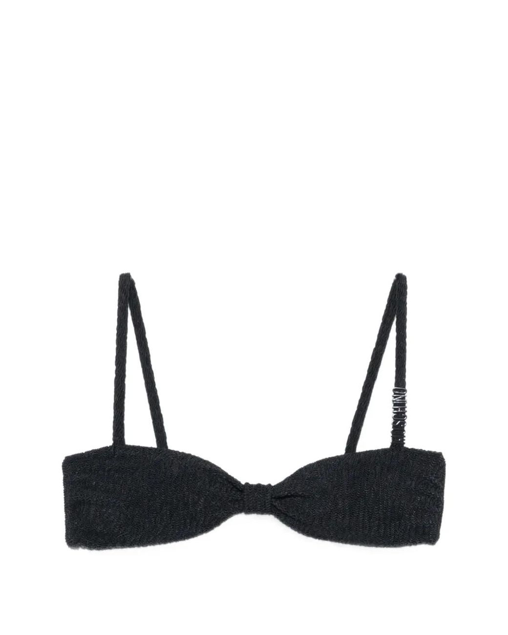 Moschino Black Logo-Detail Crinkled Bikini Top