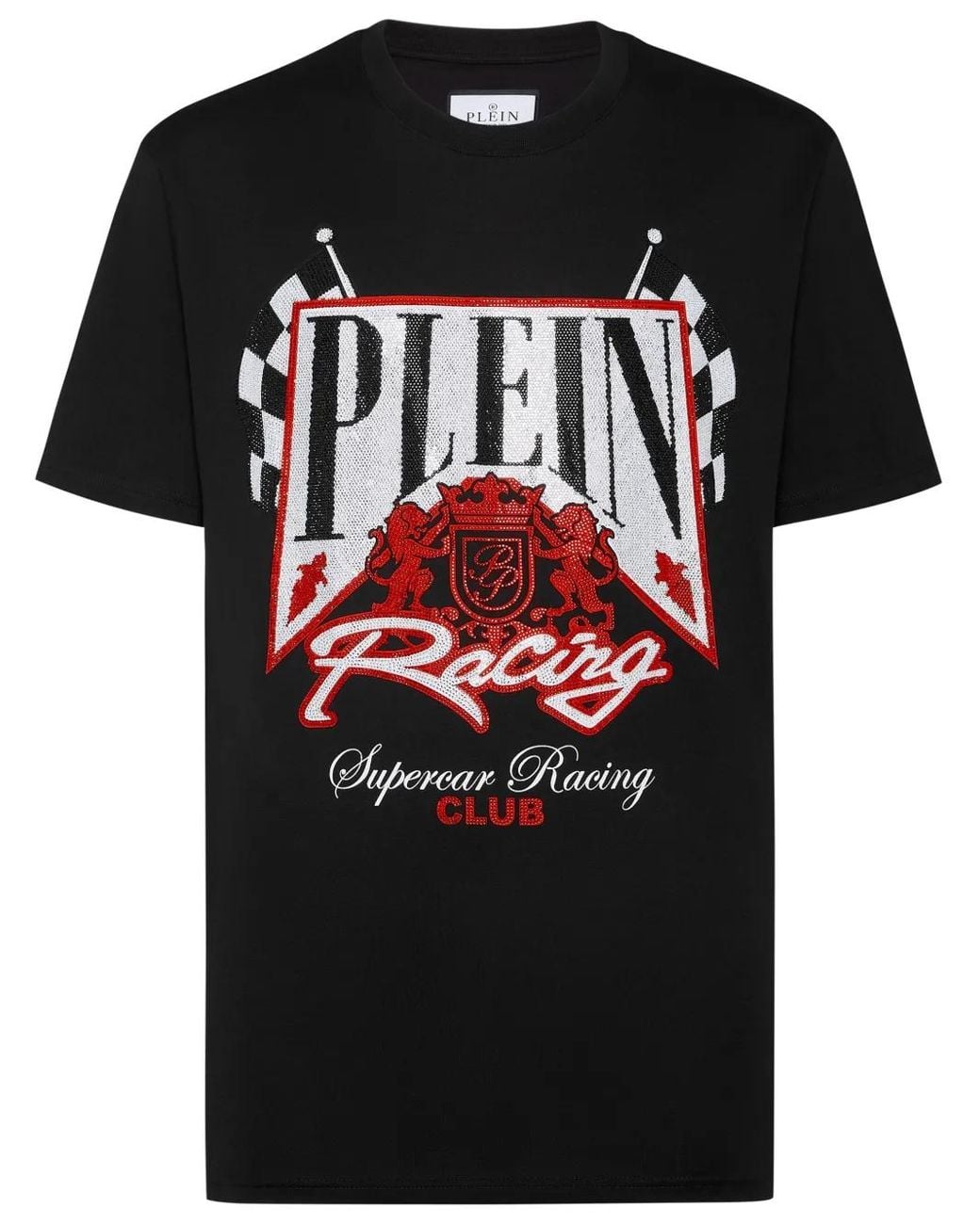 Philipp Plein Black Strass Racing Club T-Shirt for men