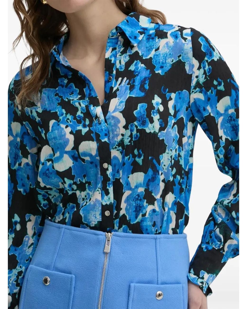 Morgan Blue Floral-Print Button-Down Shirt