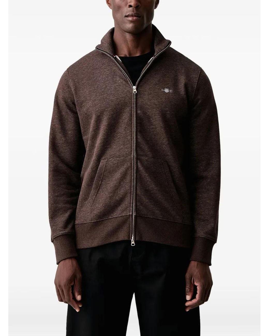 Gant Brown Logo-Embroidered Zip-Up Sweatshirt for men