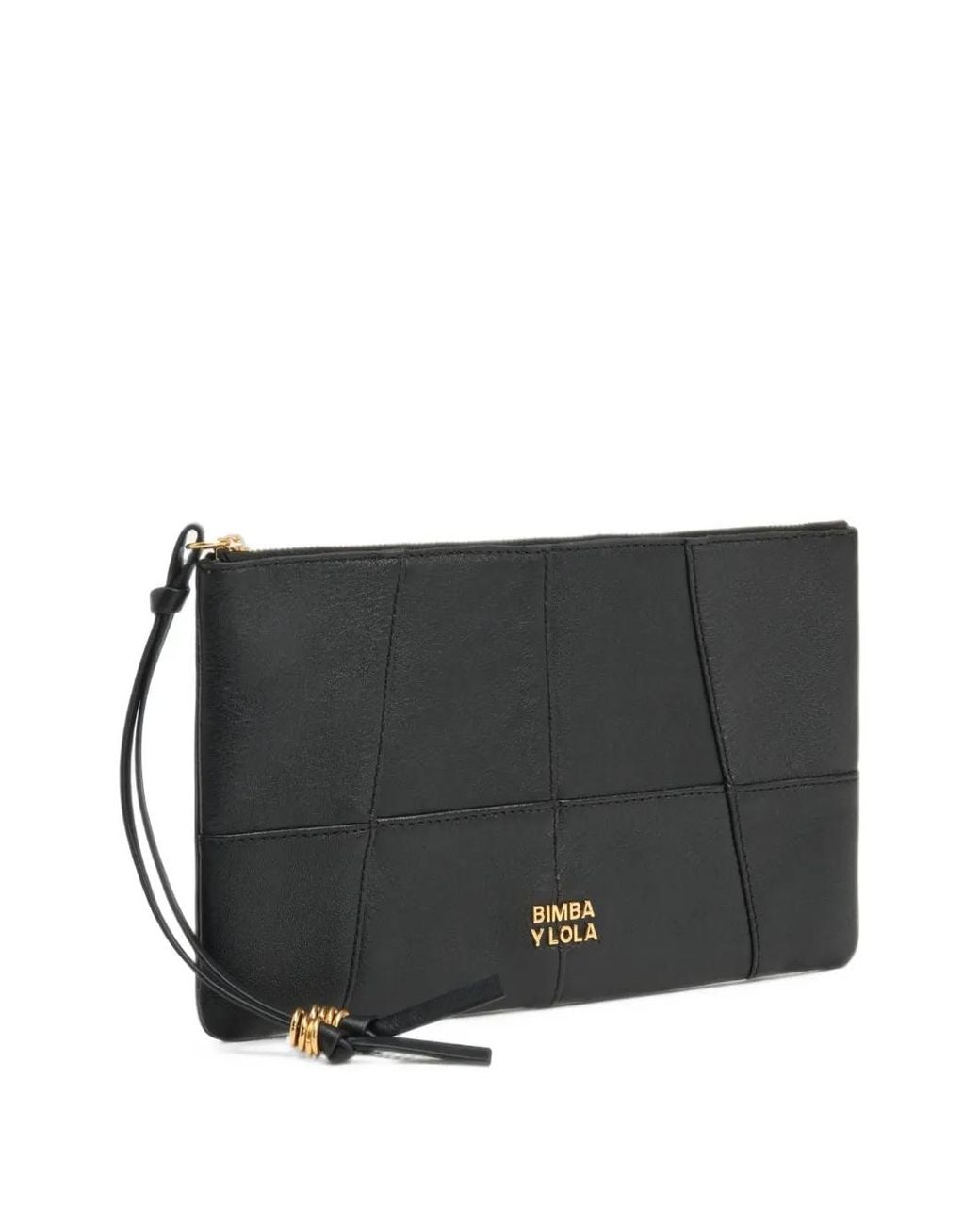 Bimba Y Lola Black Leather Medium Zipper Clutch Toiletry Bag