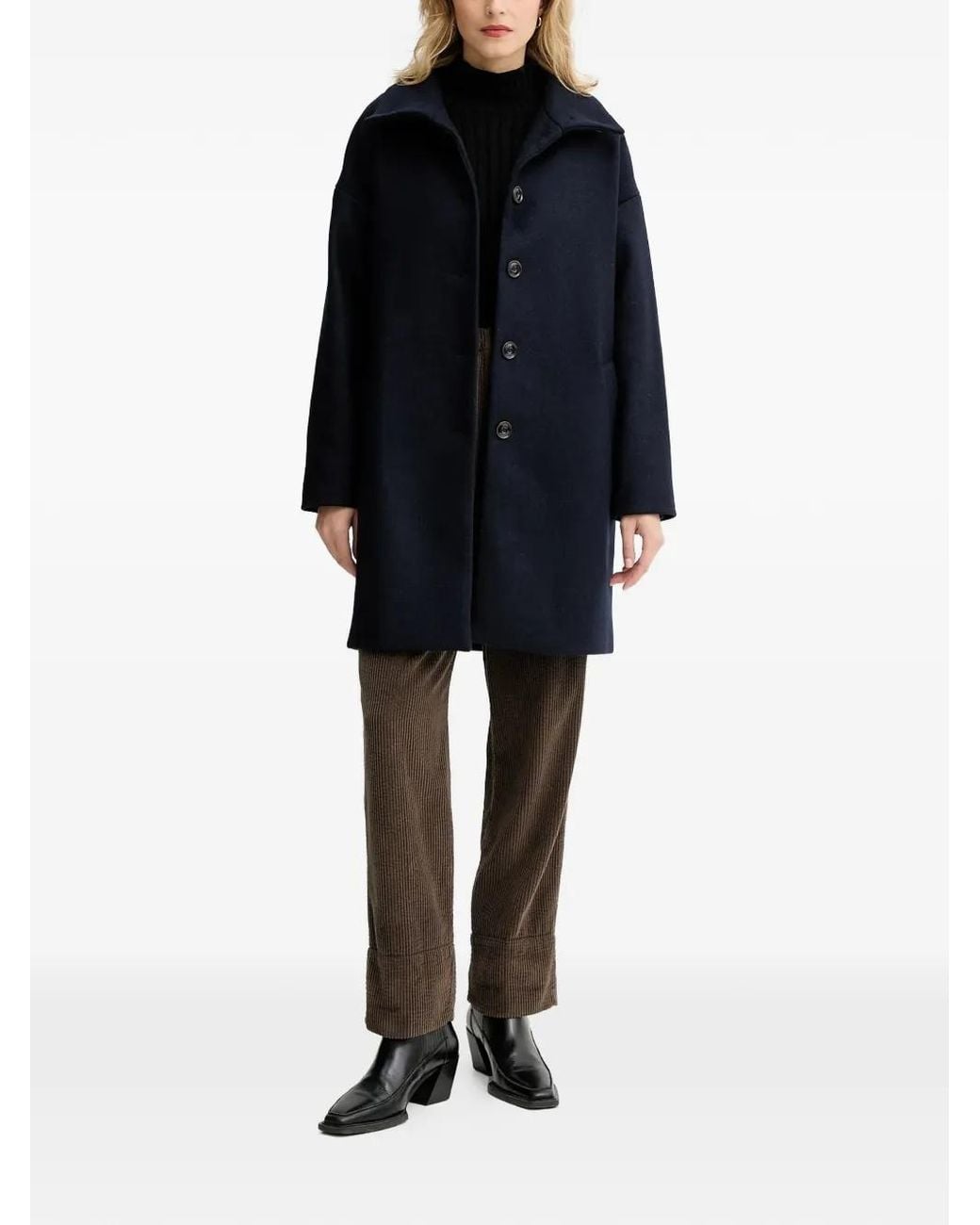 Sessun Blue Single-Breasted Oversized Coat