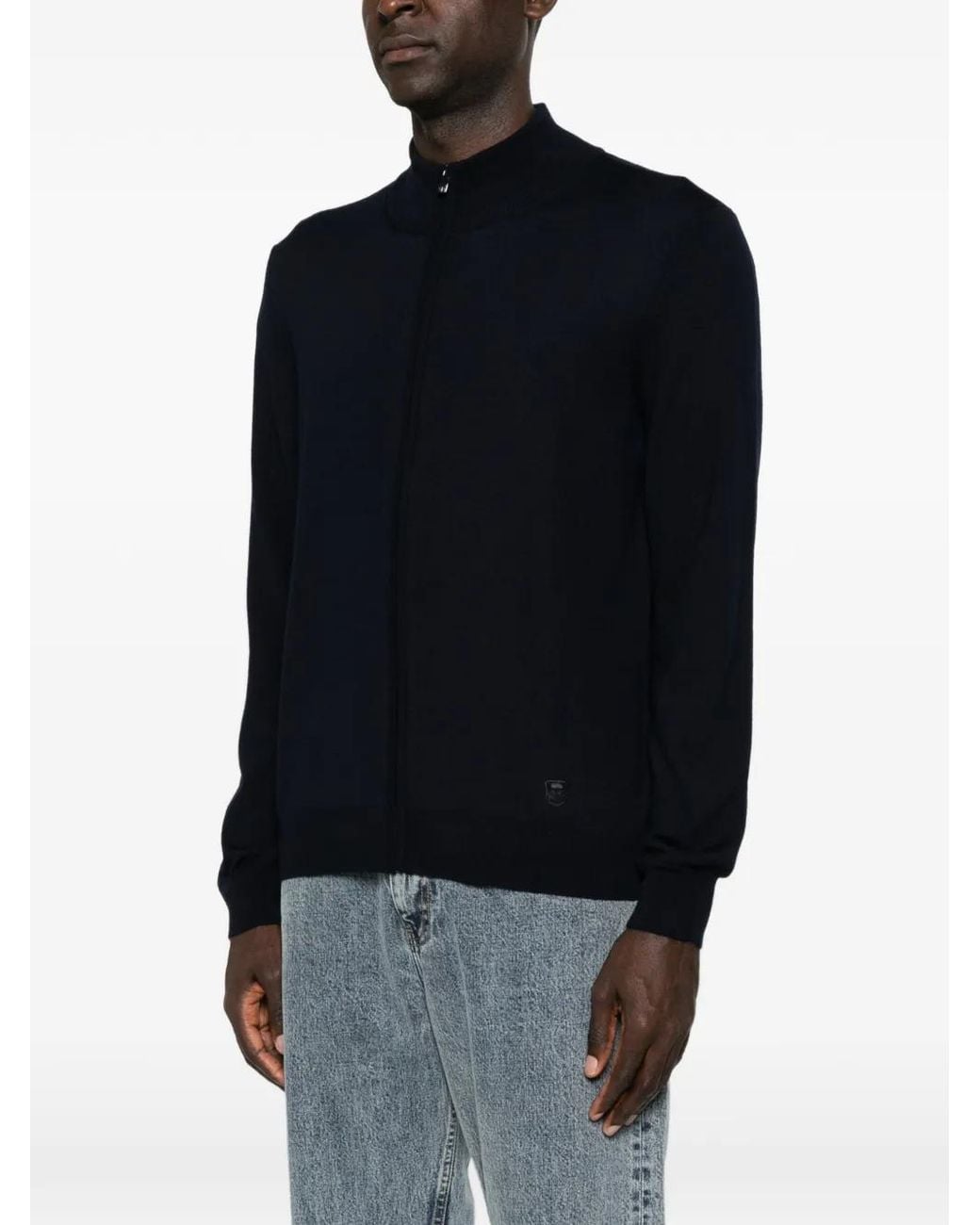 Corneliani Black Zip-Up Knitted Sweater for men