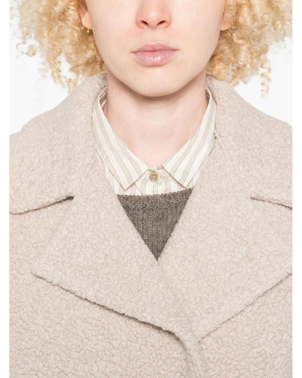 Harris Wharf London Natural Bouclé Double-Breasted Coat