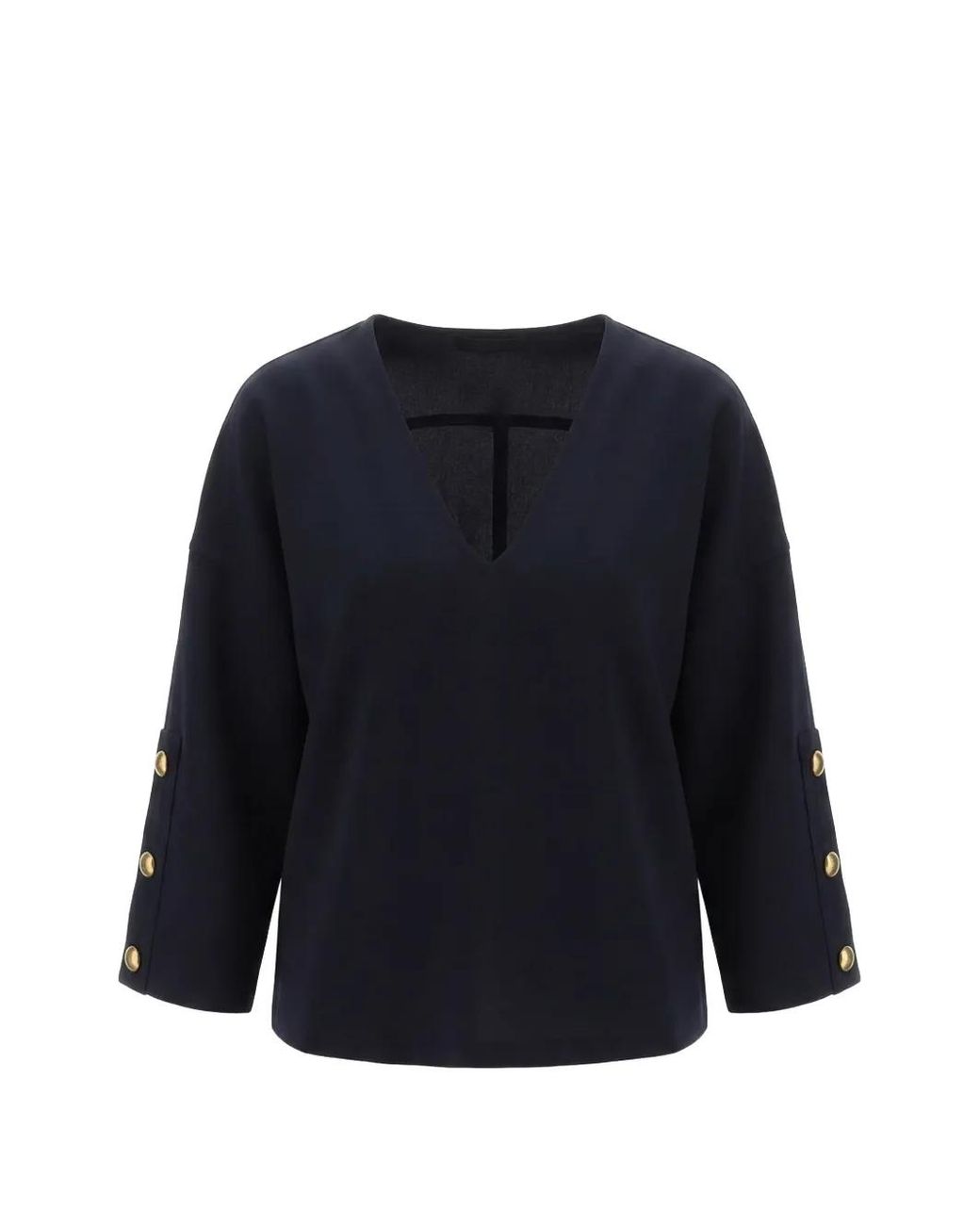 Max Mara Blue Button-Detail V-Neck Top