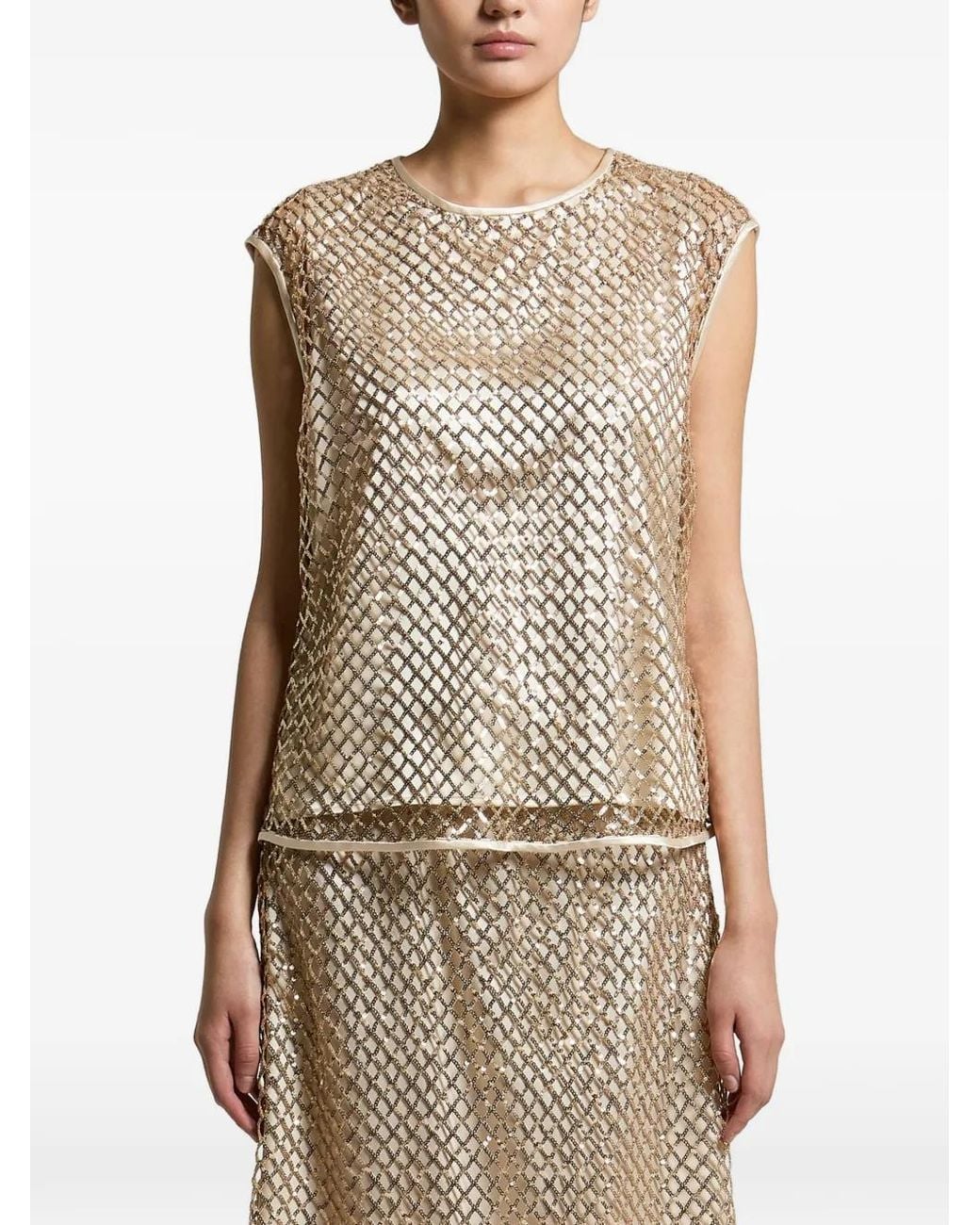 Peserico Blue Sequin-Embellished Sleeveless Top