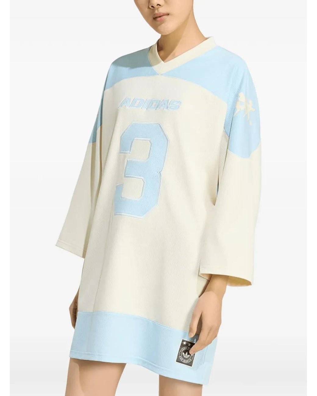 Adidas Blue Logo-Detail V-Neck Mini Dress